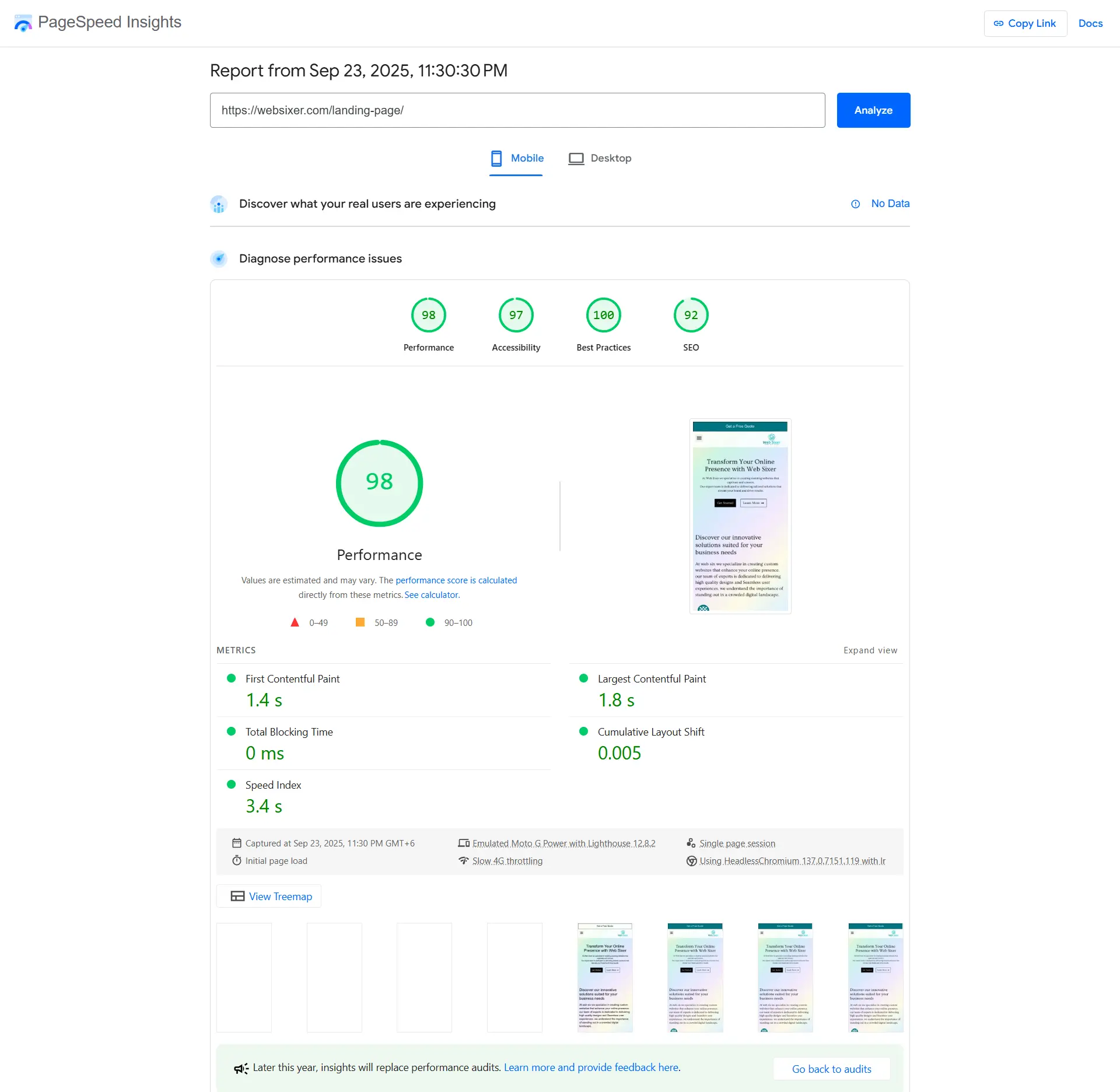 Mobile device displaying PageSpeed score above 90, representing fast and mobile-optimized websites.