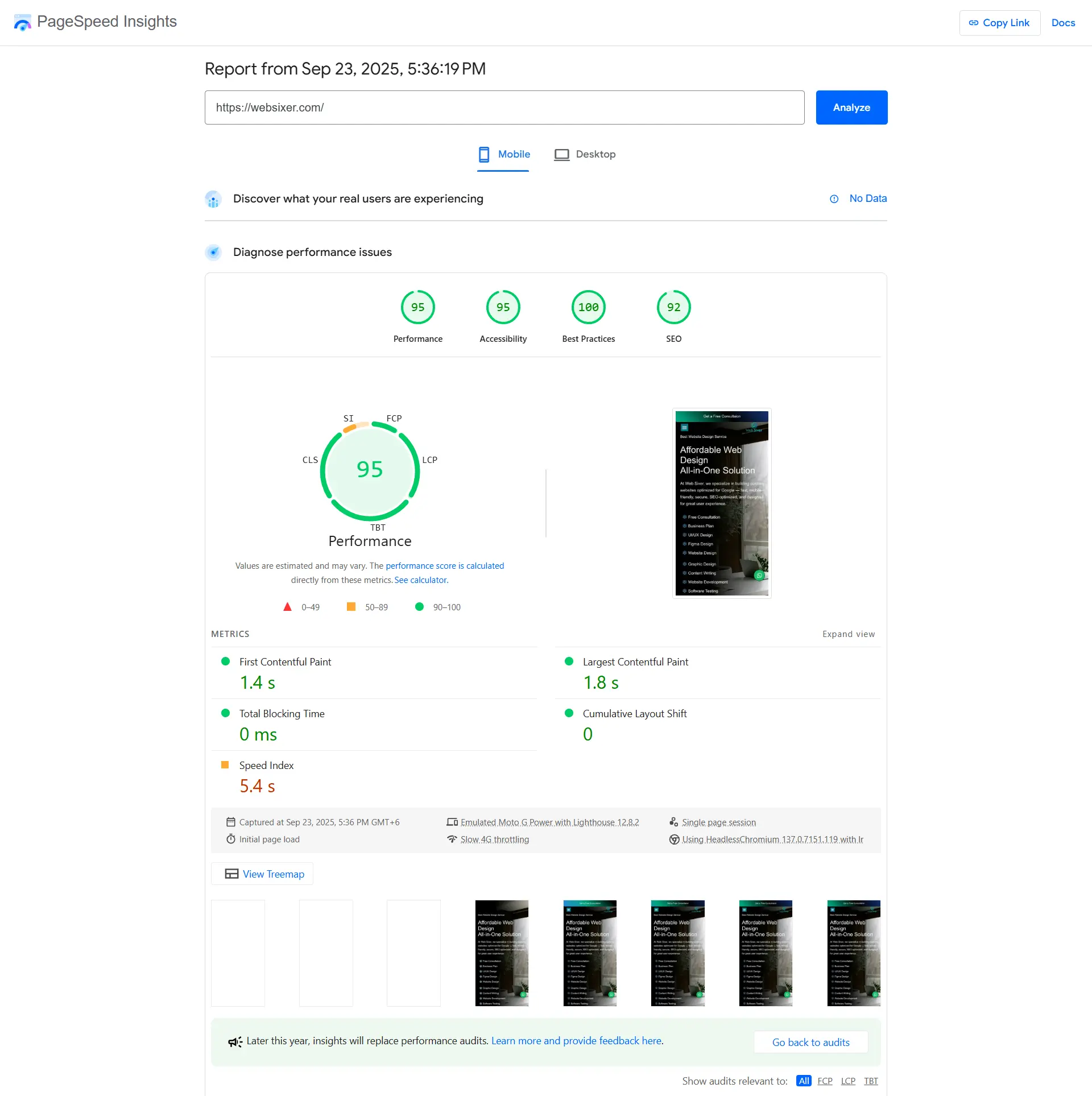 Screenshot of mobile PageSpeed score over 90, highlighting fast-loading and optimized mobile websites.