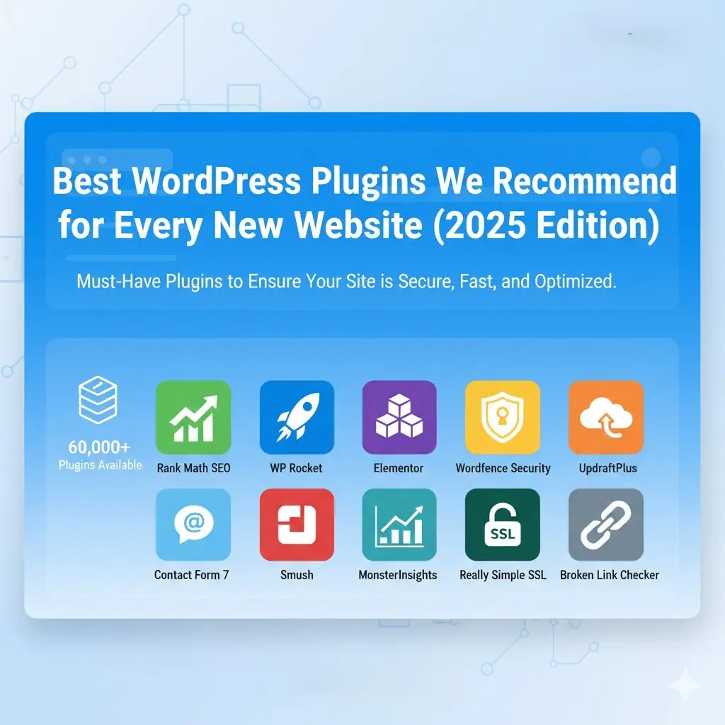 WordPress dashboard showing plugin installation and icons of popular plugins